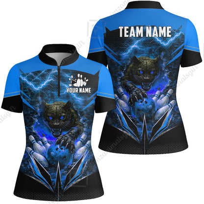 Custom Bowling Jersey Polo Shirt, Electric Panther Bowling, Personalized Name & Team Name