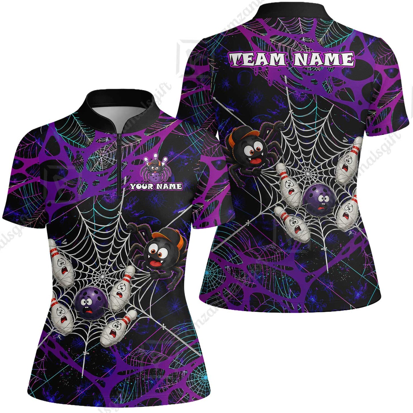 Custom Bowling Jersey Polo Shirt, Spider Bowling, Personalize Name and Team Name