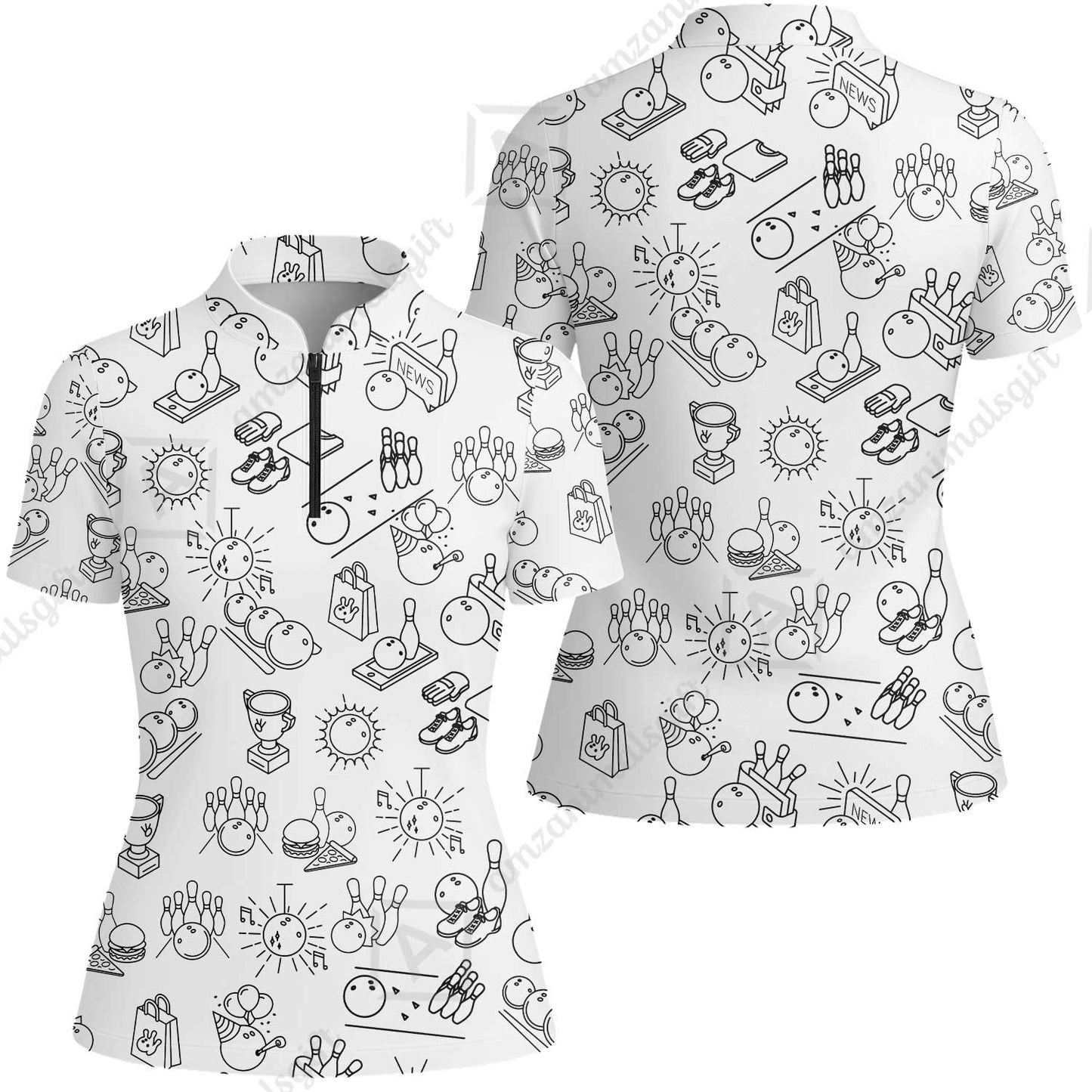 Bowling Men Polo Shirt, Bowling Icon Pattern Polo Shirt For Men, Perfect Gift For Bowling Lovers