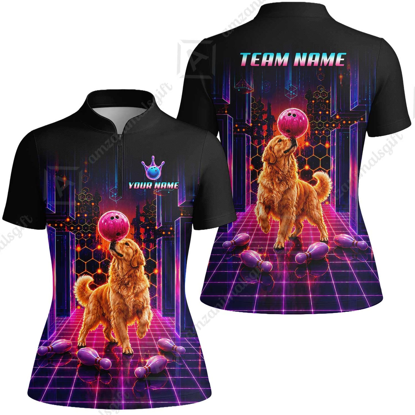 Custom Bowling Jersey Polo Shirt, Cyber Bowling Dog, Custom Bowling Jersey Team Shirt For Players With Name & Team Name