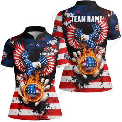 Customized USA Bald Eagle Fire Ball Bowling Jersey, Custom Name And Team Name For Bowlers