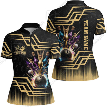 Customized Bowling Unisex Polo, Bowling And Pins Royal Multicolor Option Customized Name And Team Name For Bowling Team