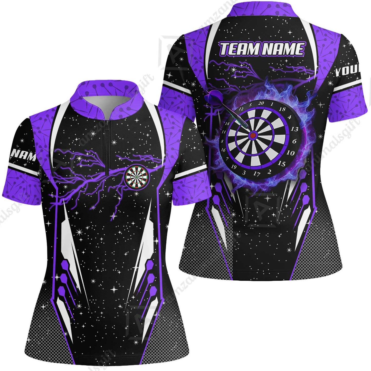 Custom Lightning Glitter Darts Team Unisex Polo Shirts, Customized Name Team Name Darts Team Jerseys Uniform