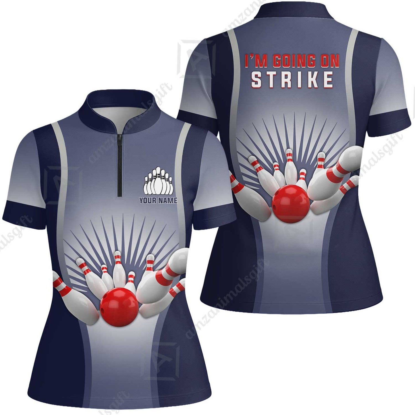 Bowling Custom Women Jersey Shirt - Blue Bowling, I'm Going On Strike Personalized Bowling Polo Shirt - Gift For Friend, Family, Bowling Lovers