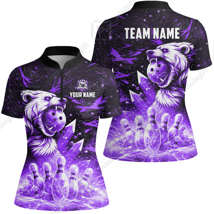 Custom Bowling Jersey Polo Shirt, Arctic Bear & Crystal Galaxy, Custom Bowling Jersey Team Shirt For Players With Name & Team Name