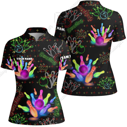 Custom Colorful Neon Bowling Team Jerseys Polo Shirts, Bowling uniforms, Funny Bowling Ball Colorful Neon Bowling Personalized Name And Team Name