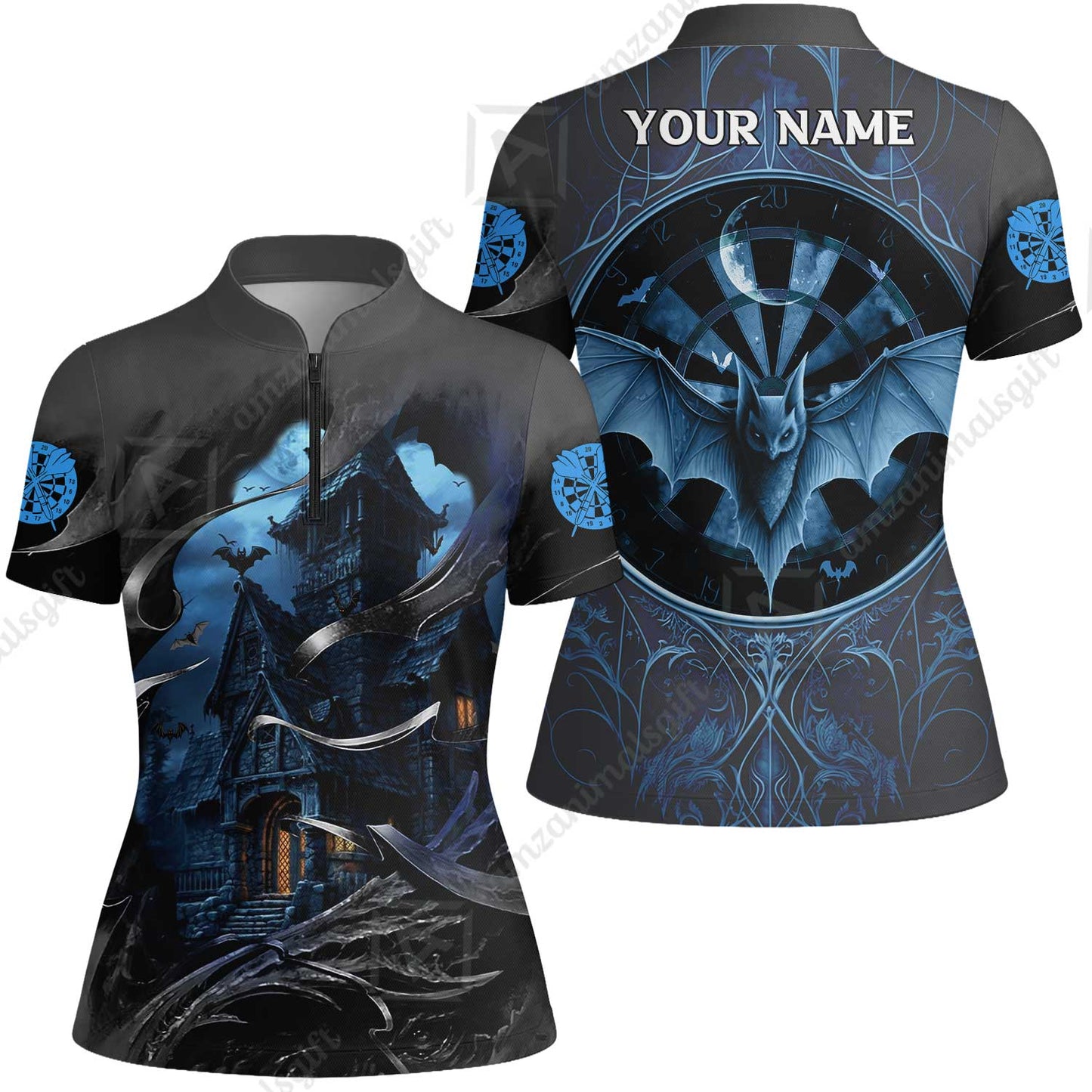 Darts Women Jersey Shirt Customized Name, Castle & Bats With Dartboard Women Jersey Shirt- Gift For Darts Players Uniforms, Darts Lovers