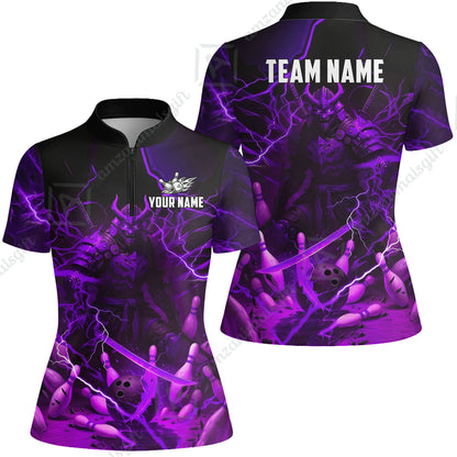 Custom Bowling Jersey Polo Shirt, Fiery Samurai Strike, Custom Bowling Jersey Team Shirt For Players With Name & Team Name