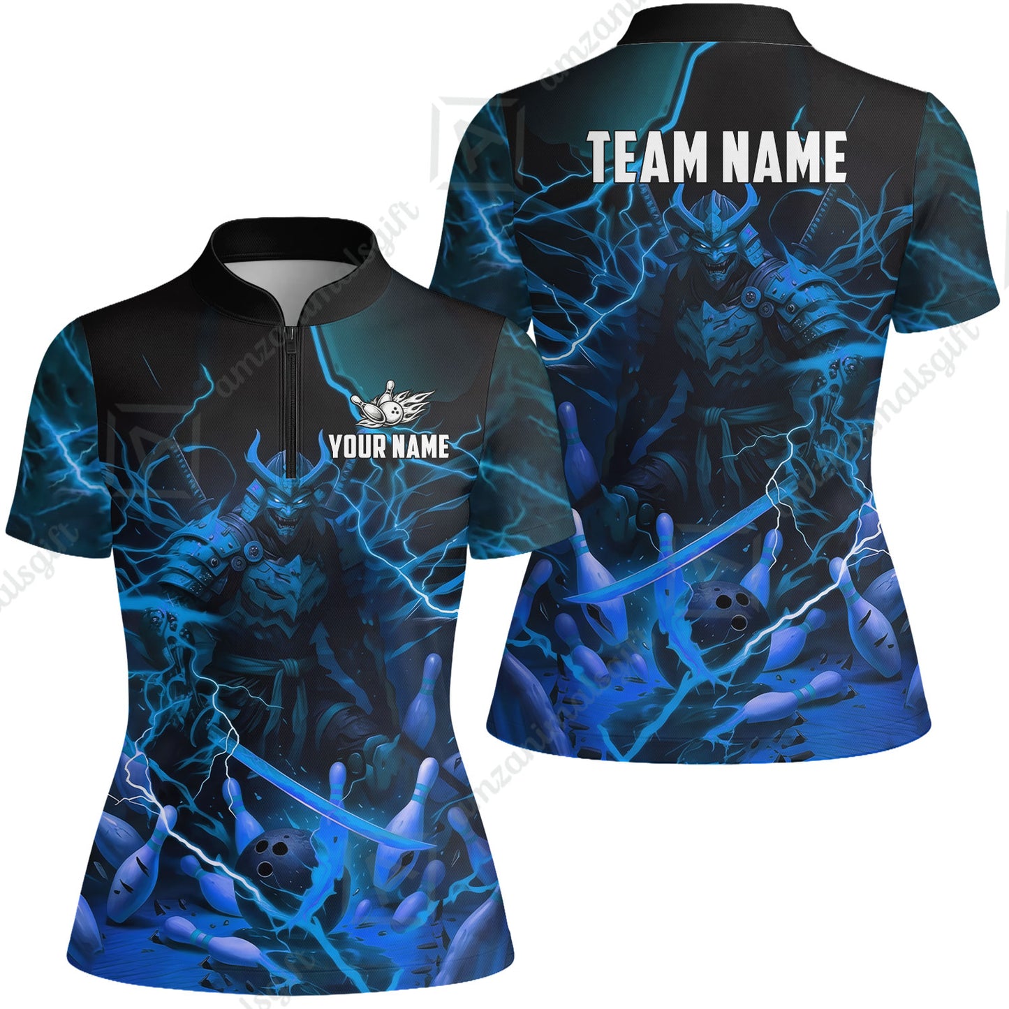 Custom Bowling Jersey Polo Shirt, Fiery Samurai Strike, Custom Bowling Jersey Team Shirt For Players With Name & Team Name