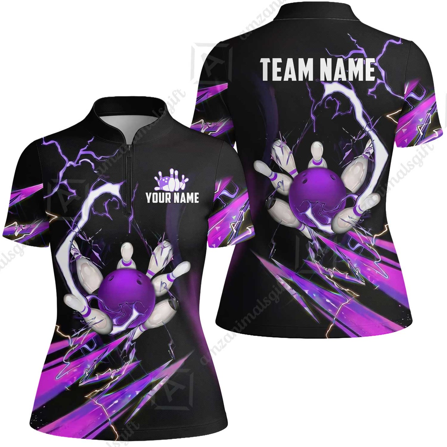 Custom Bowling Jersey Polo Shirt, Electric Strike & Neon Plasma, Custom Bowling Jersey Team Shirt For Players With Name & Team Name