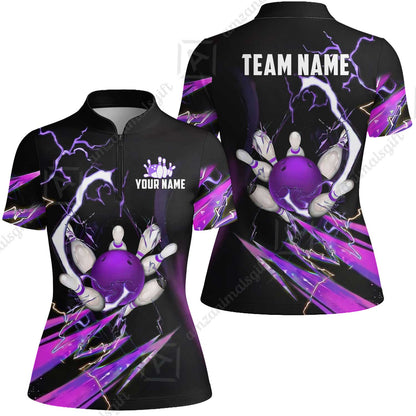 Custom Bowling Jersey Polo Shirt, Electric Strike & Neon Plasma, Custom Bowling Jersey Team Shirt For Players With Name & Team Name