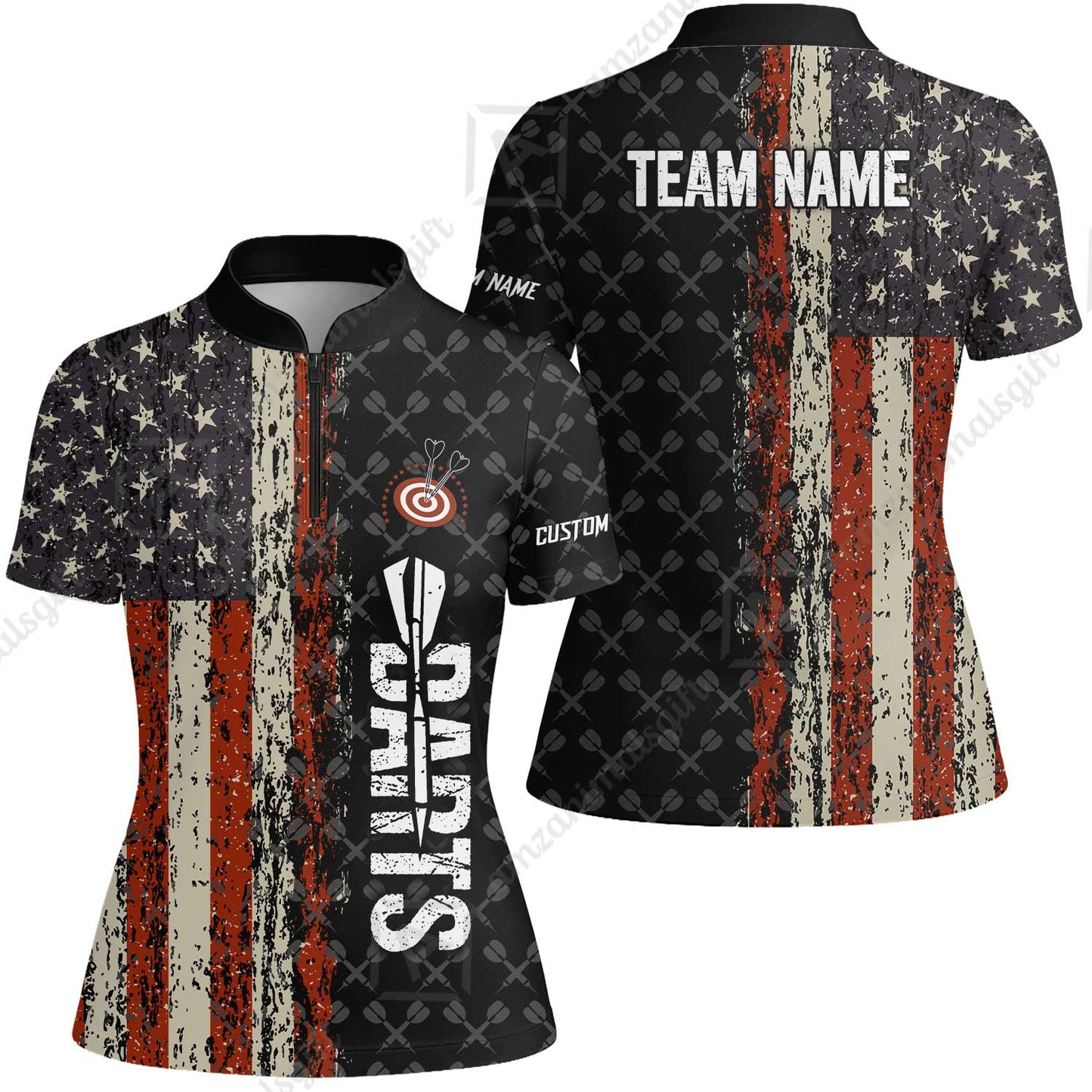 Customized American Flag Darts Polo Shirt, Darts Grunge Style Team Jersey Polo Shirt, Perfect Outfit for Darts Players