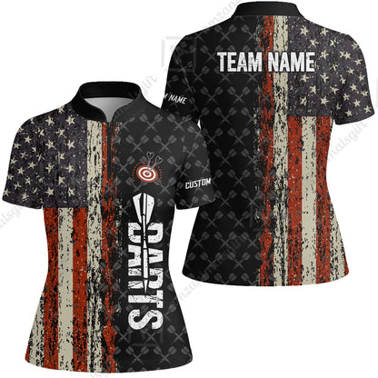 Customized American Flag Darts Polo Shirt, Darts Grunge Style Team Jersey Polo Shirt, Perfect Outfit for Darts Players