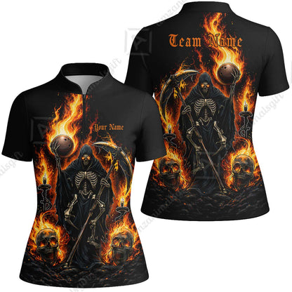 Custom Bowling Jersey Polo Shirt, Hellfire Grim Reaper, Personalize Name and Team Name