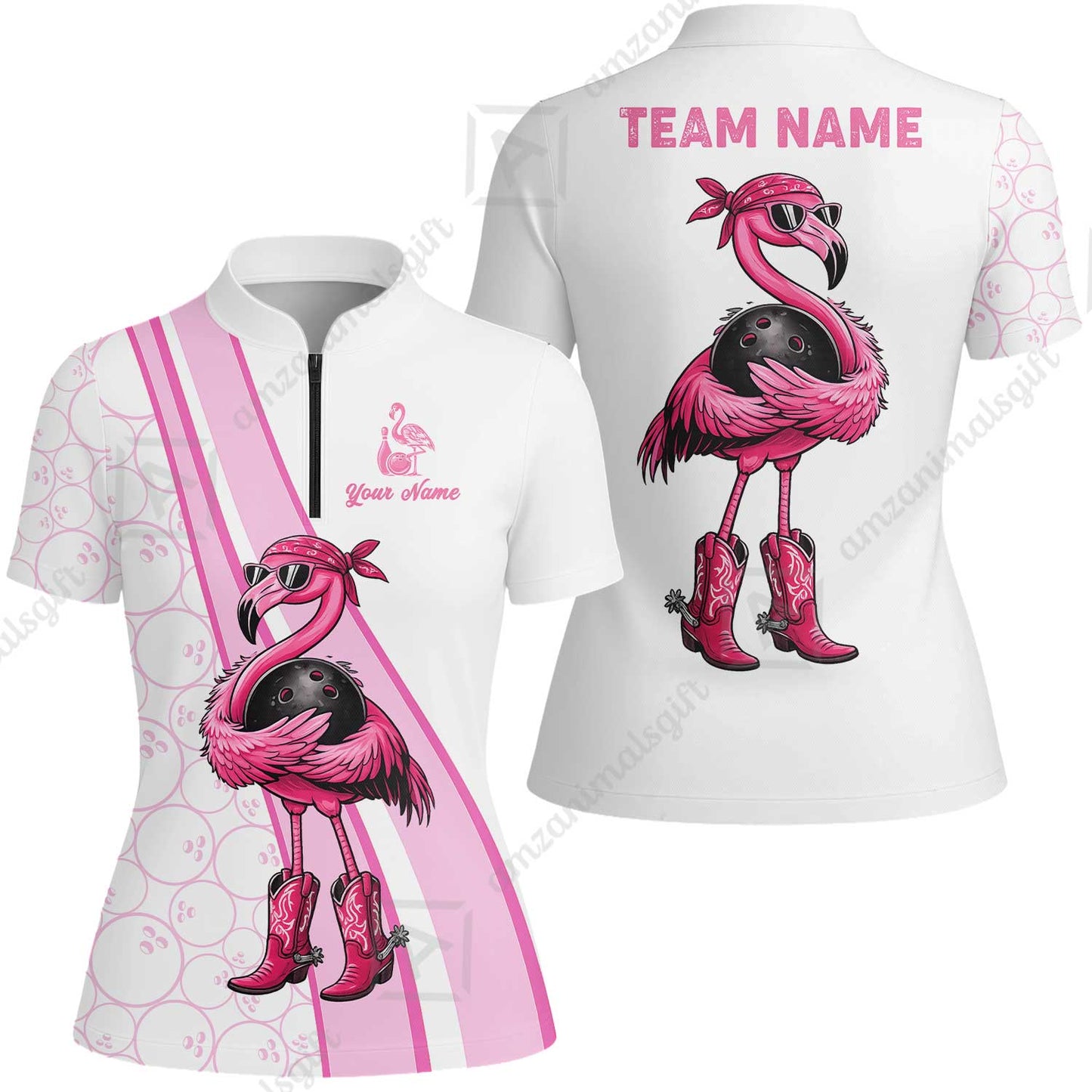 Custom Bowling Jersey Polo Shirt, Cowgirl Flamingo Bowling Custom Bowling Jersey Team Shirt For Players With Name & Team Name