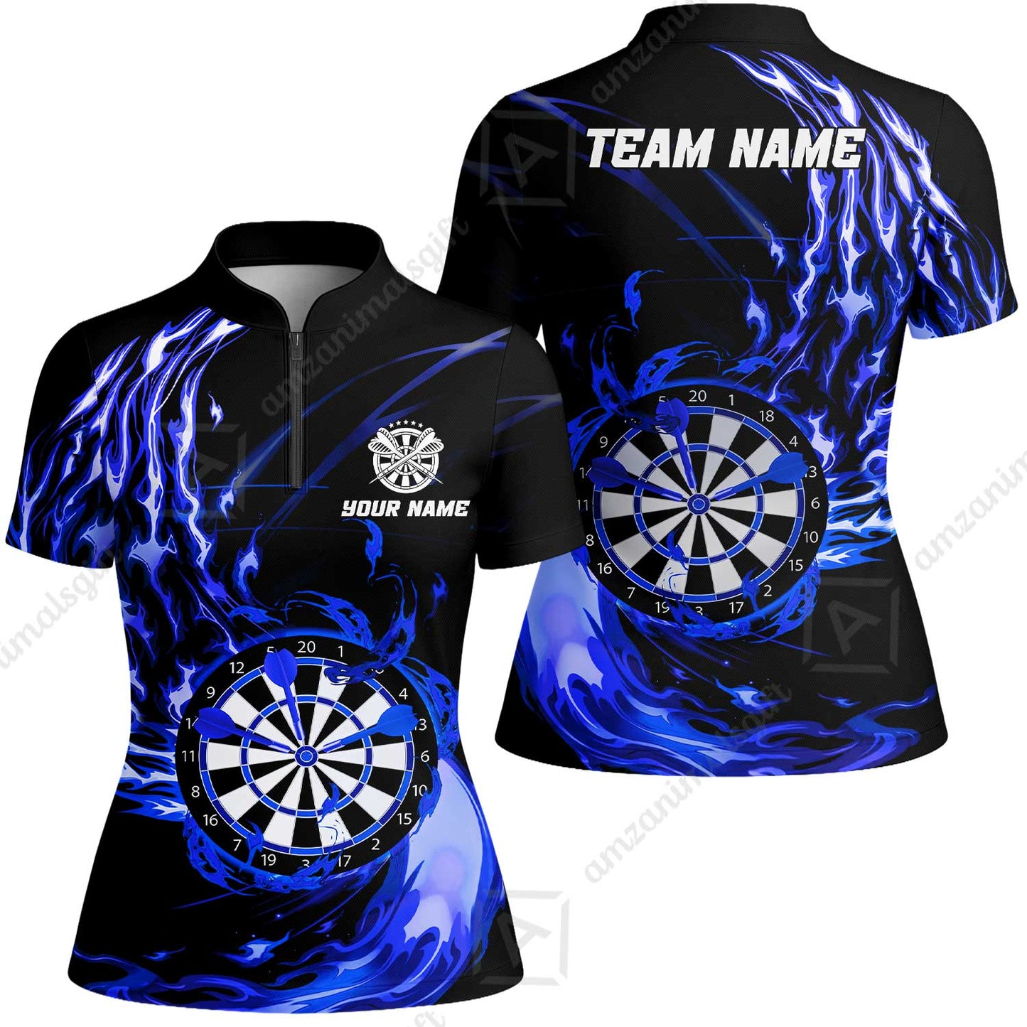 Personalized Darts Hawaiian Shirt - Custom Name & Team Name Darts Purple Fire Polo Shirt For Women, Darts Team, Darts Lover