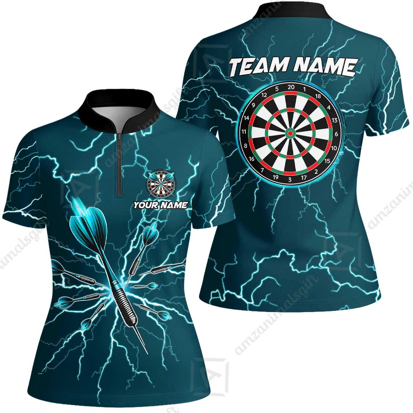 Custom Thunder Lightning Darts Quarter Men Polo Team Shirts,  Custom Darts Team Jerseys Uniform, Personalized Name And Team Name