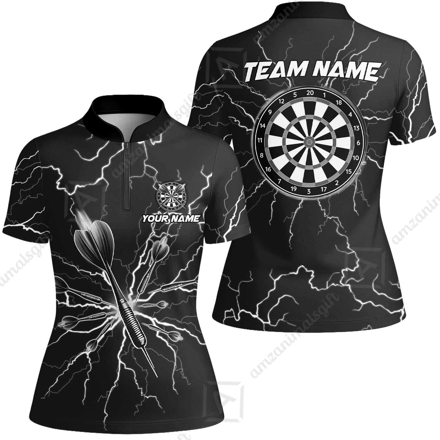 Custom Thunder Lightning Darts Quarter Men Polo Team Shirts,  Custom Darts Team Jerseys Uniform, Personalized Name And Team Name