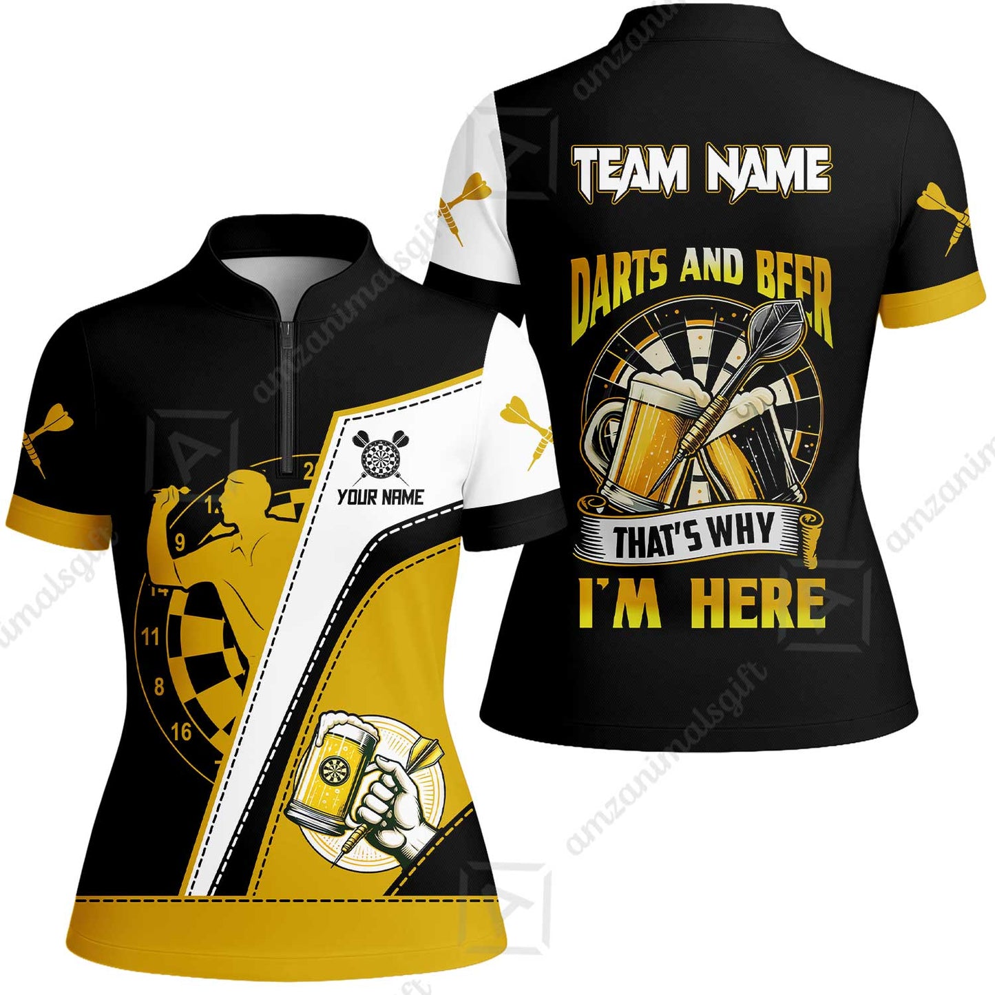 Custom Dart and Beer Jersey Polo Quarter-Zip Team Shirts, That's Why I'm Here Customized Name Team Name Darts Team Jerseys Uniform