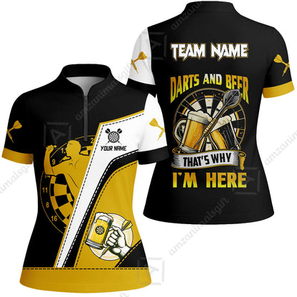 Custom Dart and Beer Jersey Polo Quarter-Zip Team Shirts, That's Why I'm Here Customized Name Team Name Darts Team Jerseys Uniform