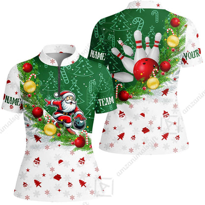 Custom Christmas Santa Bowling Team Jerseys Polo Shirts, Christmas Santa Bowling uniforms - Bowling Polo Personalized Name And Team Name