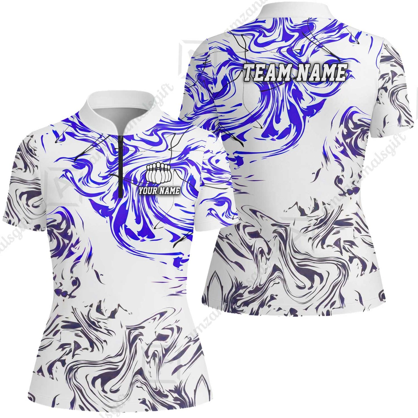 Customized Bowling Unisex Polo Shirt, Velocity Wave Marble Swirl Pattern Bowling, Personalized Name Team Name For Bowlers