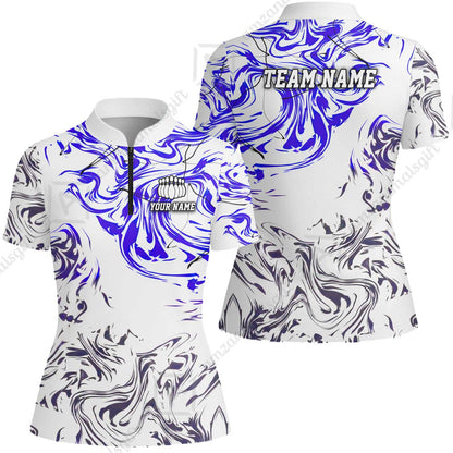 Customized Bowling Unisex Polo Shirt, Velocity Wave Marble Swirl Pattern Bowling, Personalized Name Team Name For Bowlers