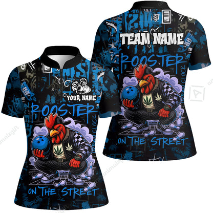 Customized Bowling Unisex Polo Shirt, Urban Streetwear Chicken Bowling Rooster On The Street, Personalized Name Team Name