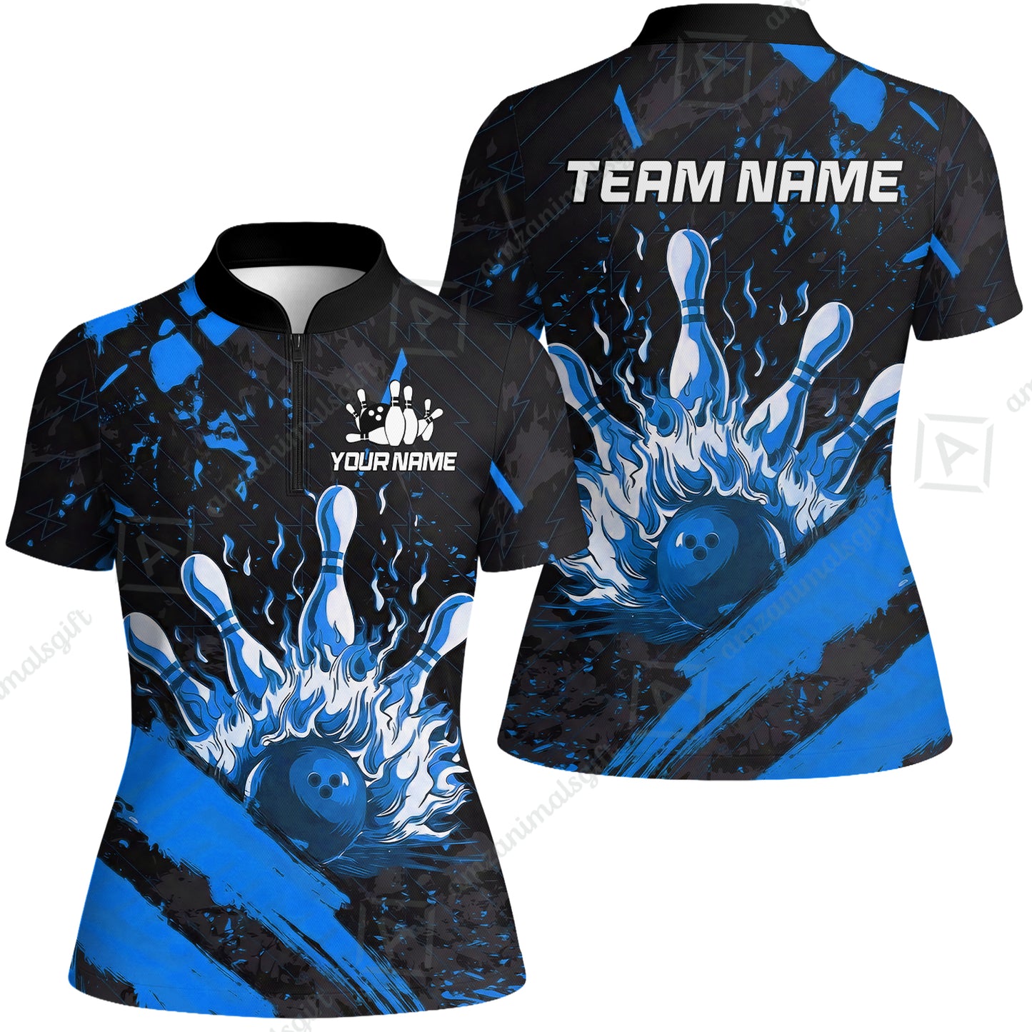 Customized Bowling Unisex Polo Shirt, Bowling And Pins Grunge Flame, Bowling Uniform - Personalized Name And Team Name