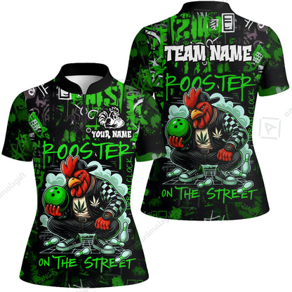 Customized Bowling Unisex Polo Shirt, Urban Streetwear Chicken Bowling Rooster On The Street, Personalized Name Team Name