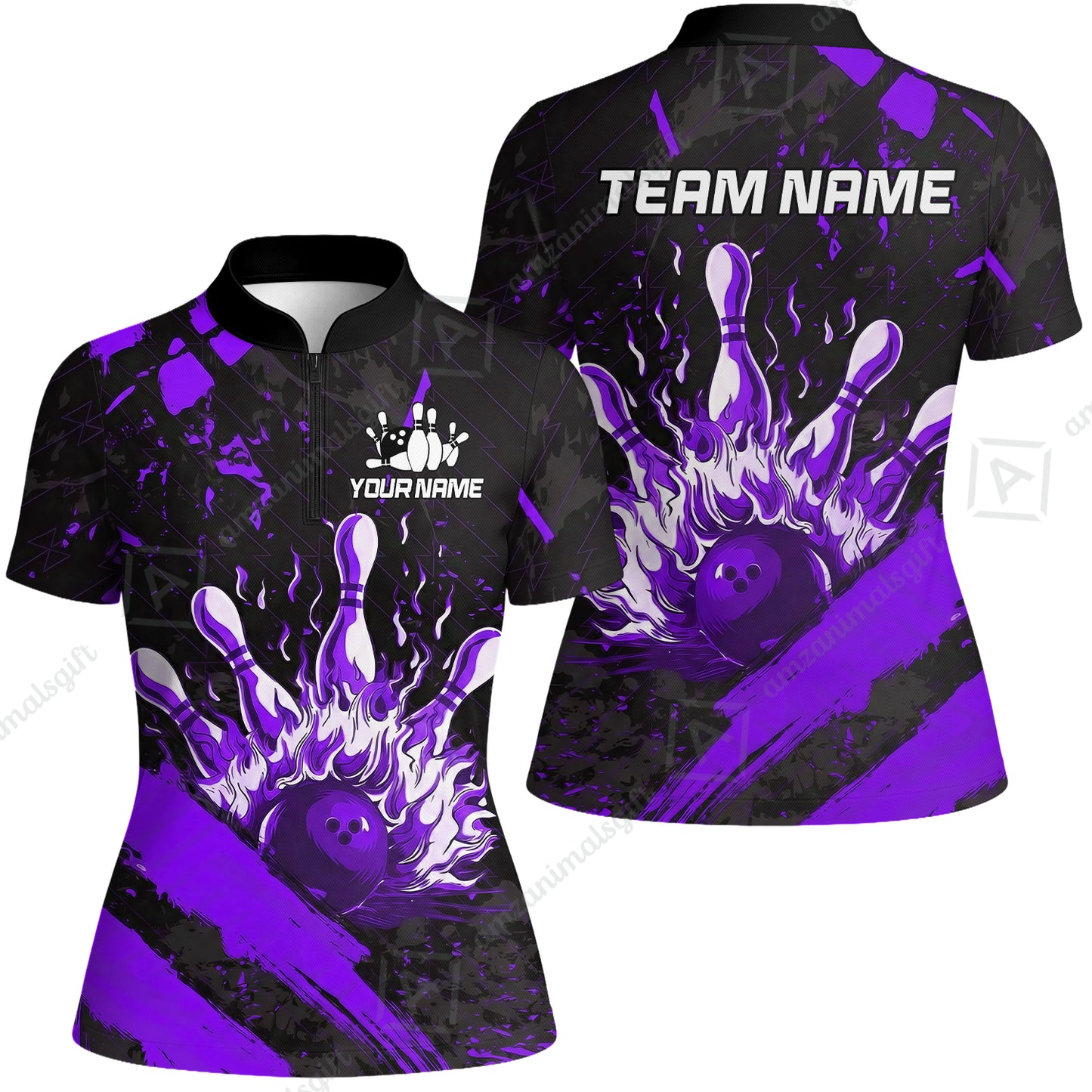 Customized Bowling Unisex Polo Shirt, Bowling And Pins Grunge Flame, Bowling Uniform - Personalized Name And Team Name