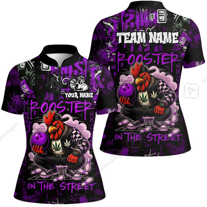 Customized Bowling Unisex Polo Shirt, Urban Streetwear Chicken Bowling Rooster On The Street, Personalized Name Team Name