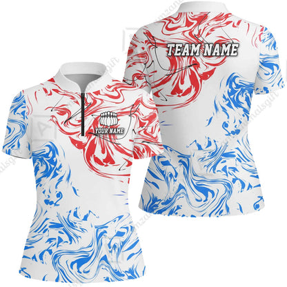 Customized Bowling Unisex Polo Shirt, Velocity Wave Marble Swirl Pattern Bowling, Personalized Name Team Name For Bowlers