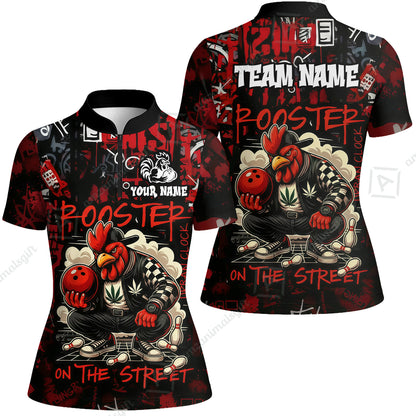 Customized Bowling Unisex Polo Shirt, Urban Streetwear Chicken Bowling Rooster On The Street, Personalized Name Team Name