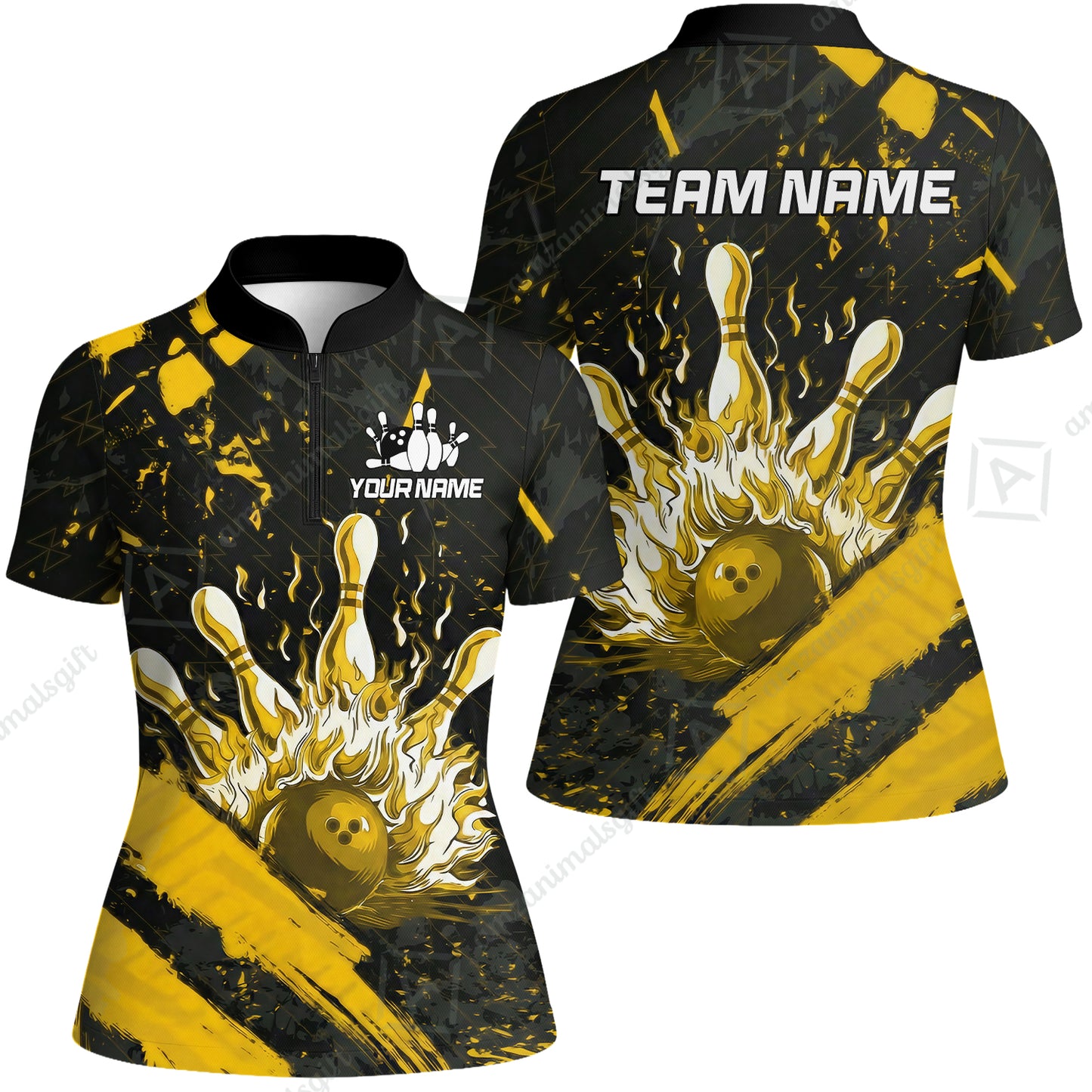 Customized Bowling Unisex Polo Shirt, Bowling And Pins Grunge Flame, Bowling Uniform - Personalized Name And Team Name