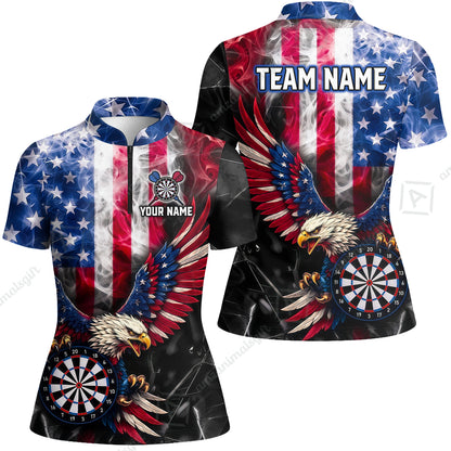 Custom Darts Jersey Polo Shirt, Patriotic Bald Eagle Darts, Custom Darts Jersey Team Shirt For Players With Name and Team Name
