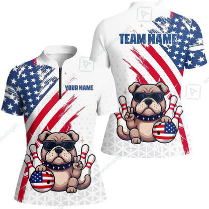 Custom Bowling Jersey Polo Shirt, Bowling Hello Bulldog US Flag, Custom Bowling Jersey Team Shirt For Players With Name and Team Name
