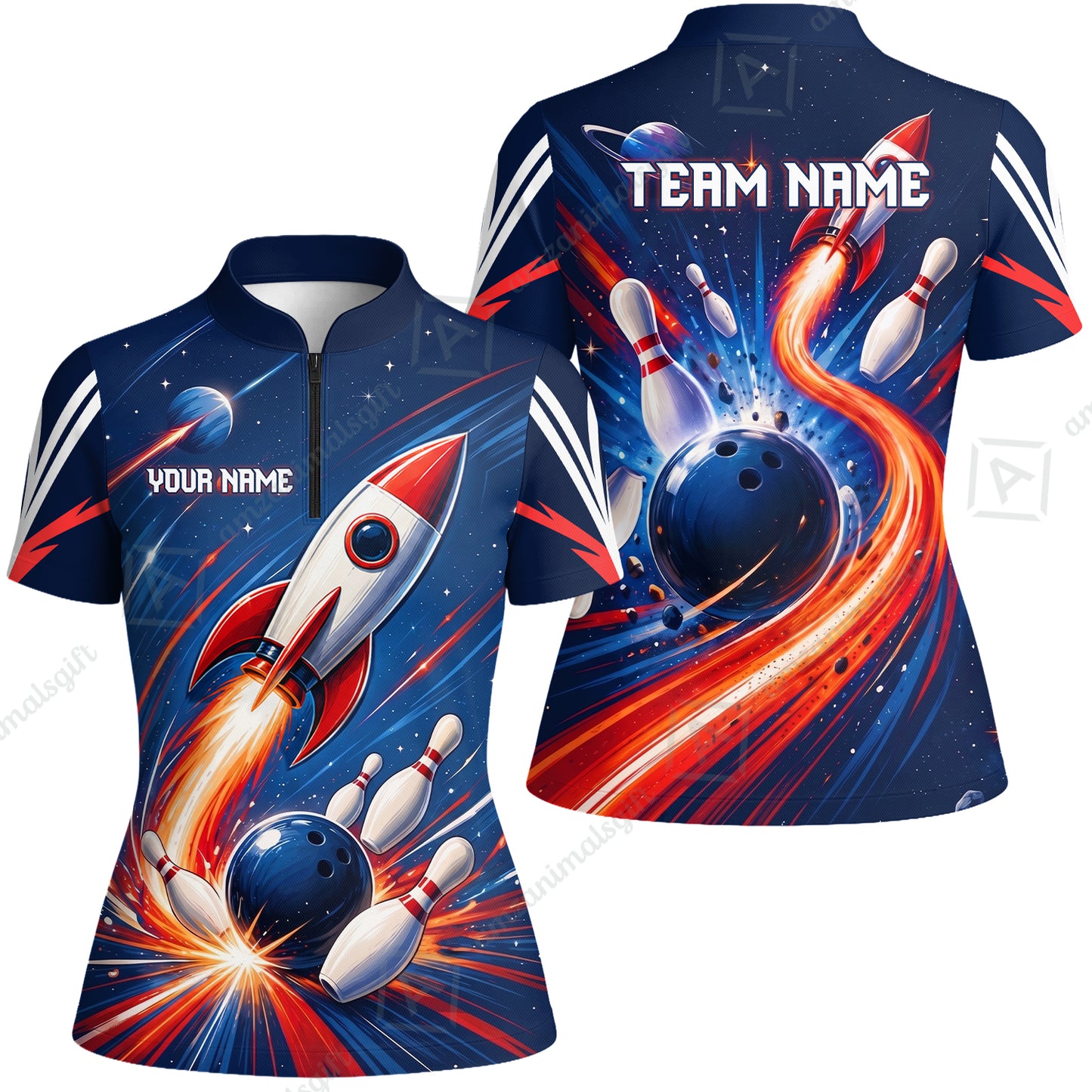 Custom Bowling Jersey Polo Shirt, Bowling Strike Rocket, Custom Bowling Jersey Team Shirt For Players With Name and Team Name