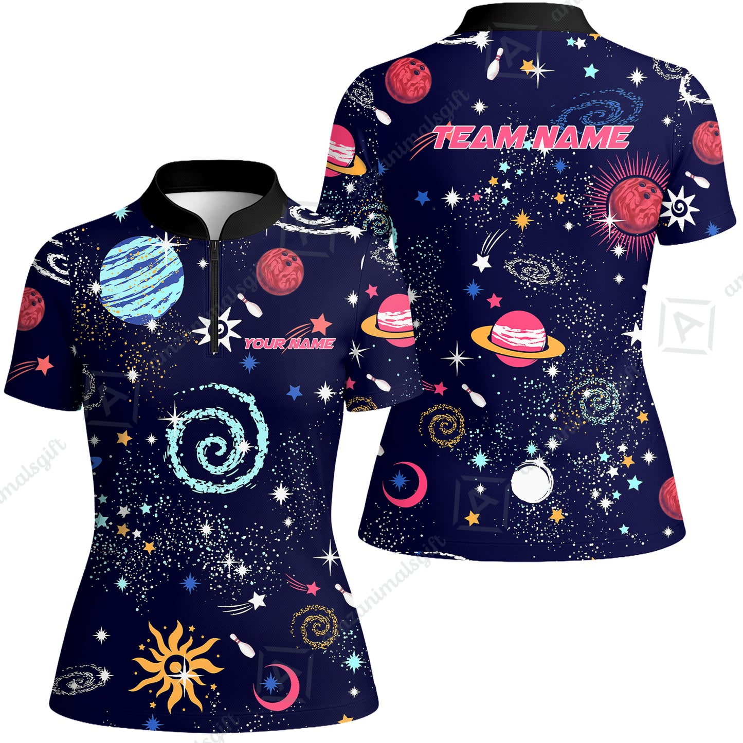 Custom Bowling Jersey Polo Shirt, Galaxy Pattern Shirt, Custom Bowling Jersey Team Shirt For Players With Name and Team Name