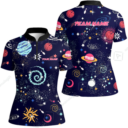 Custom Bowling Jersey Polo Shirt, Galaxy Pattern Shirt, Custom Bowling Jersey Team Shirt For Players With Name and Team Name