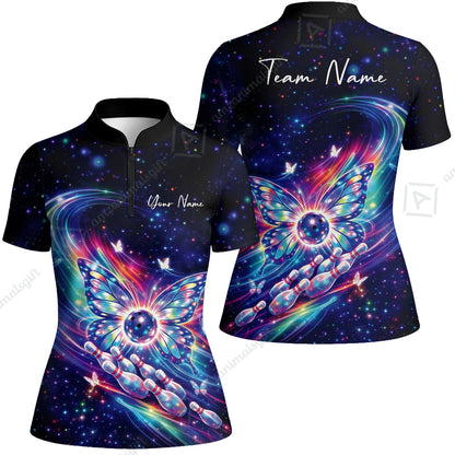 Custom Bowling Jersey Polo Shirt, Spiritual Butterfly Bowling Custom Bowling Jersey Team Shirt For Players With Name & Team Name