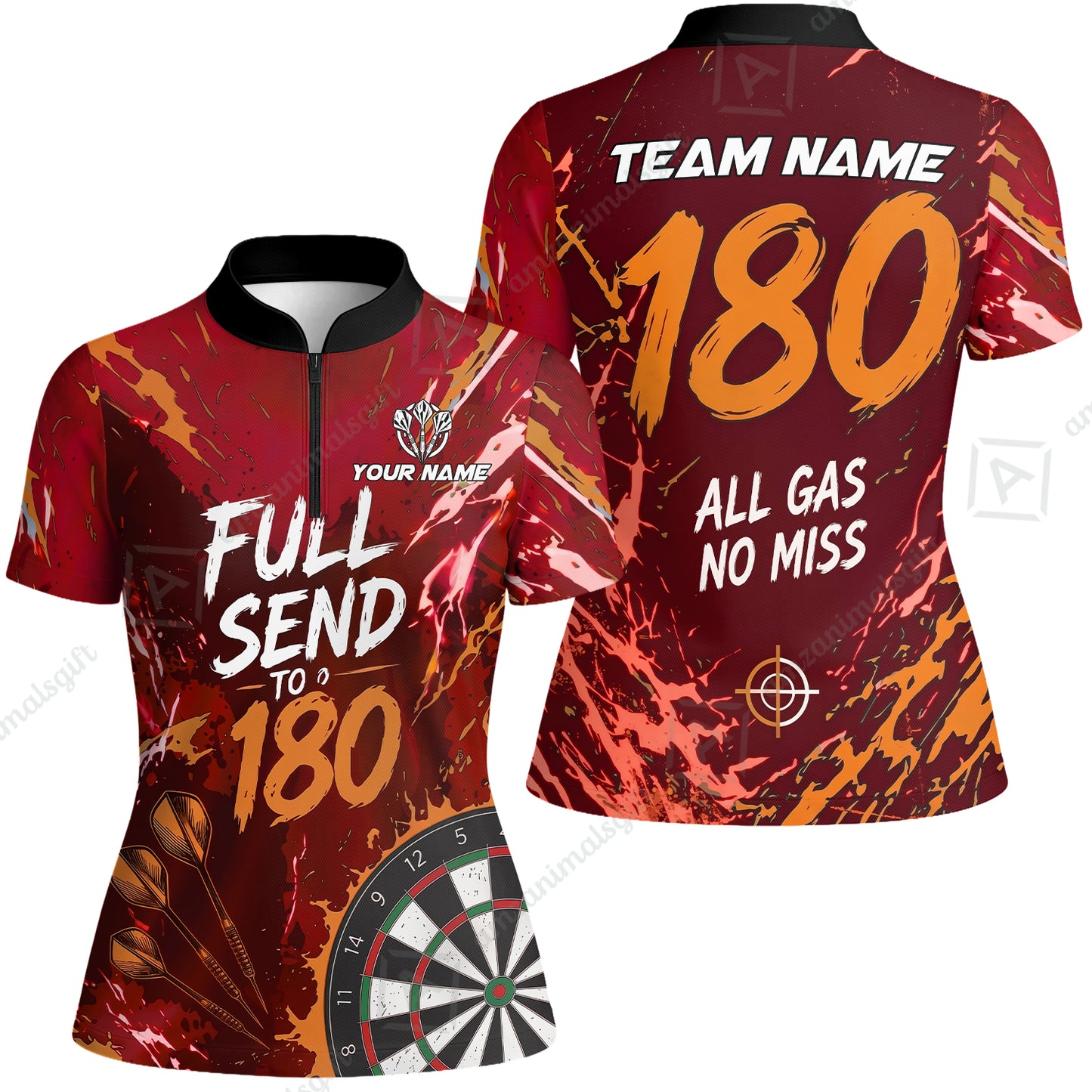 Customized Darts Team Jersey, Full Send To 180, All Gas No Miss, Personalized Polo Shirt For Players With Name & Team Name