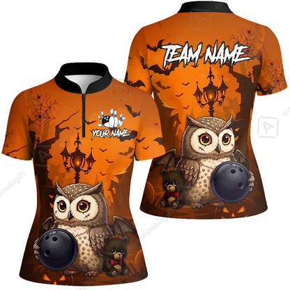 Custom Bowling Jersey Polo Shirt, Owl In Halloween, Personalized Name And Team Name