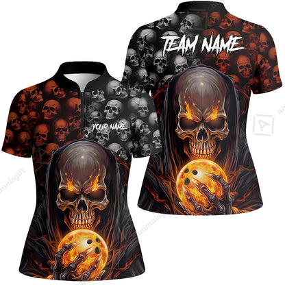 Custom Bowling Jersey Polo Shirt, Death Multiple Skulls, Personalized Name And Team Name