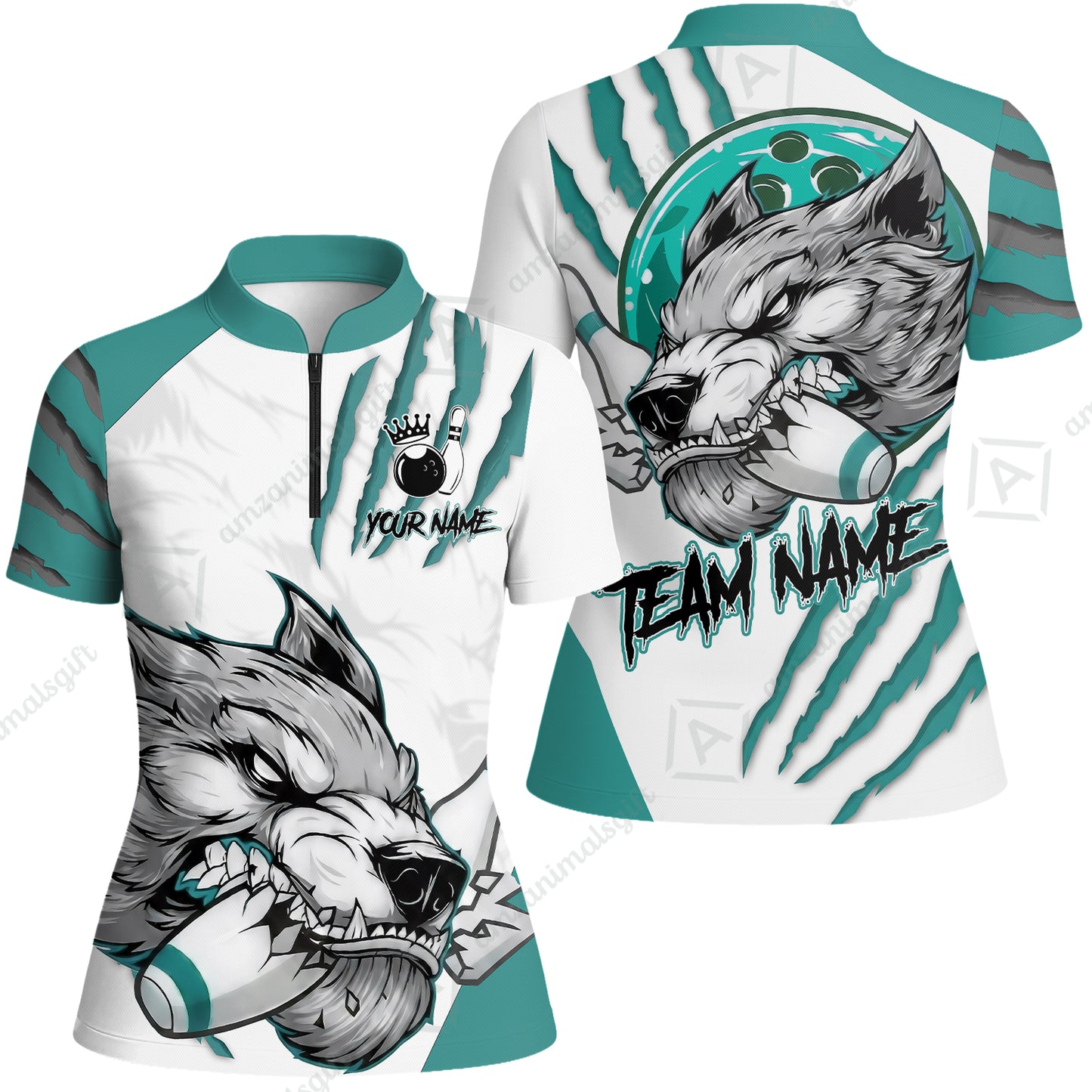 Customized Bowling Jerseys, Fierce Wolf Artwork Scratch, Uniform Bowling - Personalized Name And Team Name