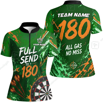 Customized Darts Team Jersey, Full Send To 180, All Gas No Miss, Personalized Polo Shirt For Players With Name & Team Name