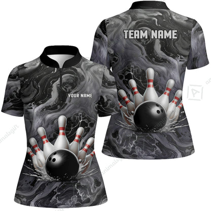 Custom Bowling Team Unisex Polo Shirt, Black Pearl Urethane Bowling Ball Marble Smoke Design for Bowlers