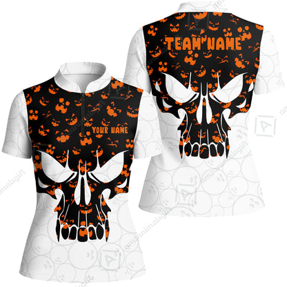 Custom Bowling Jersey Polo Shirt, Halloween Pattern Skull, Custom Bowling Jersey Team Shirt For Players With Name & Team Name