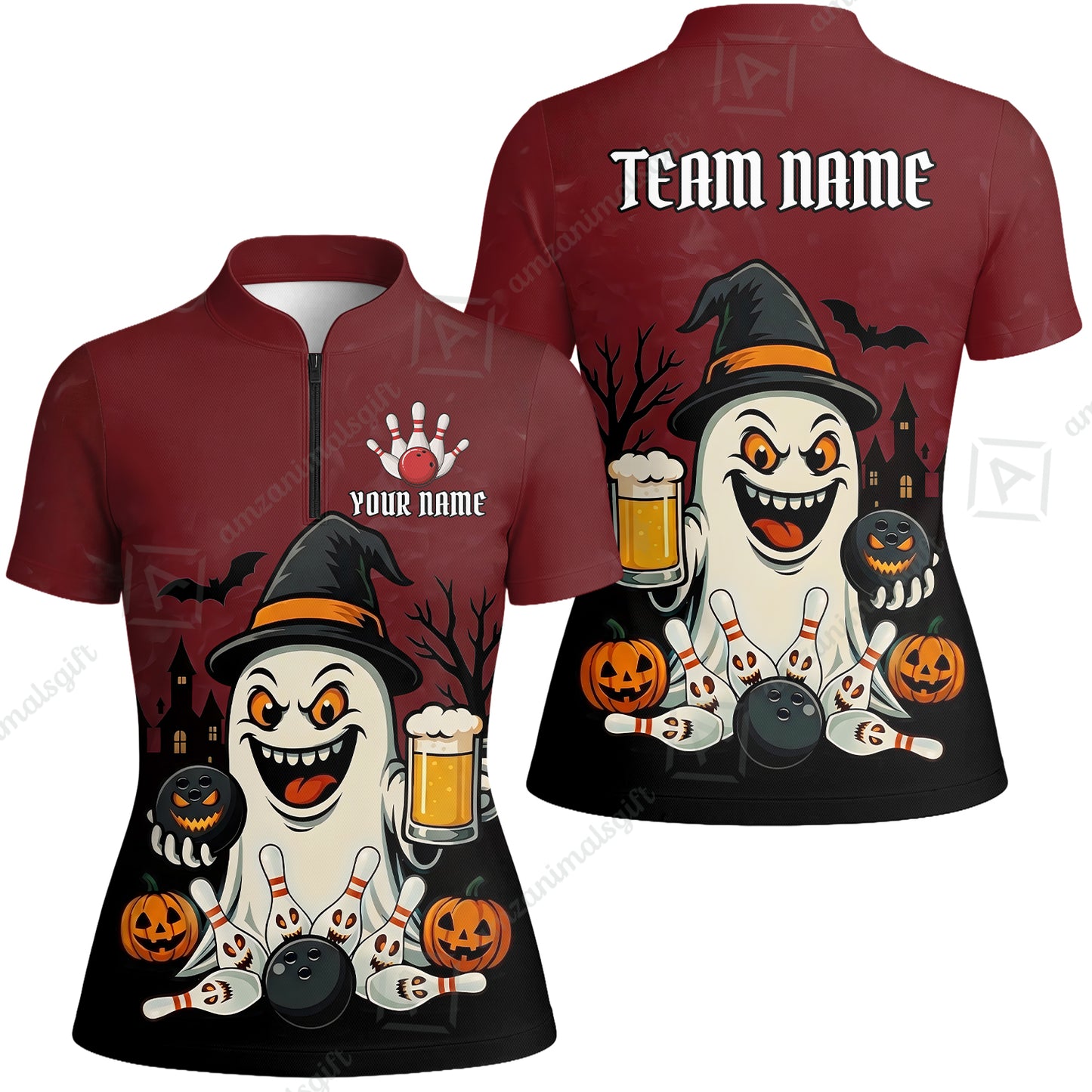 Custom Bowling Jersey Polo Shirt, Bowling Halloween Witch, Custom Bowling Jersey Team Shirt For Players With Name & Team Name