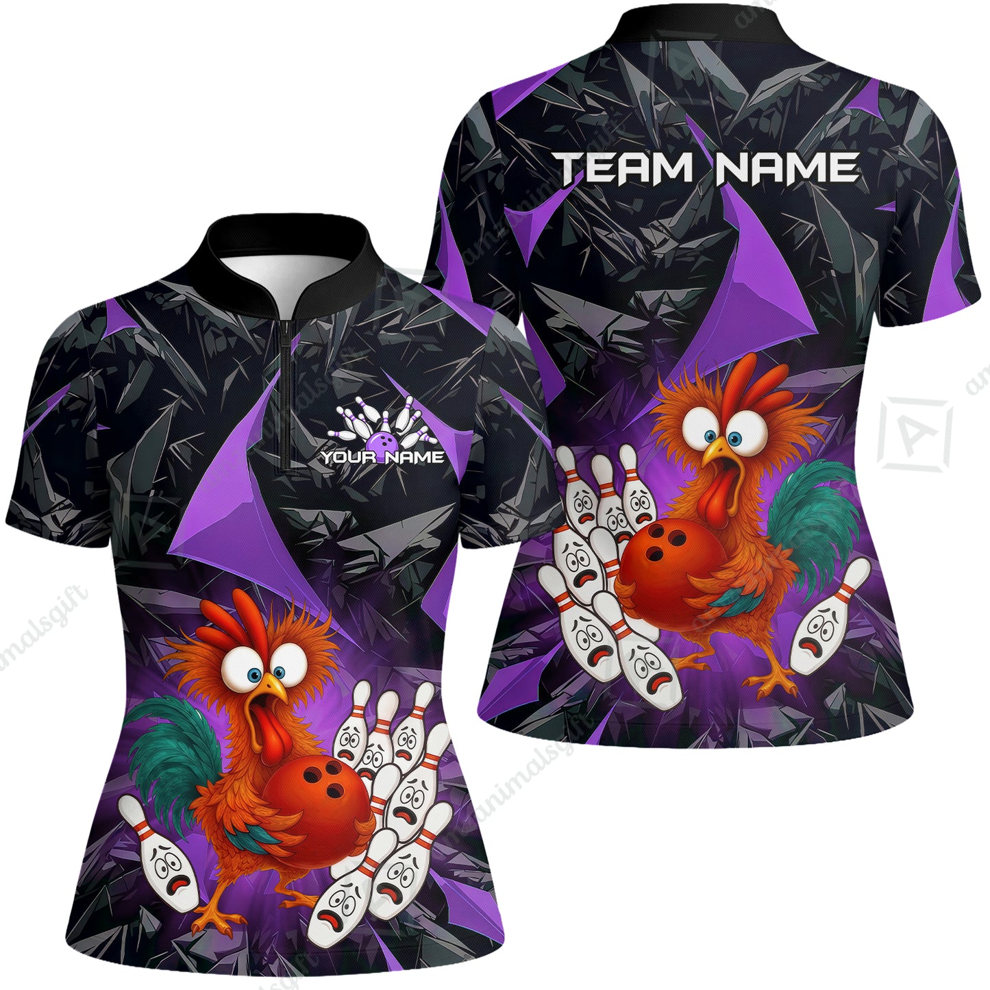 Custom Bowling Jersey Polo Shirt, Crazy Chicken Bowling Custom Bowling Jersey Team Shirt For Players With Name & Team Name